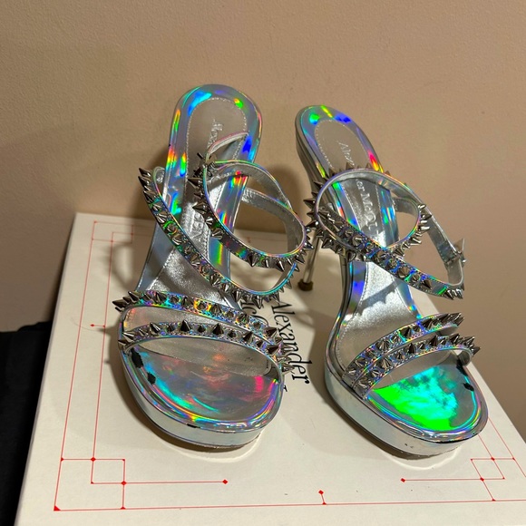 Alexander McQueen Punk Stud Holographic  Leather Platform Stilettos - Picture 5 of 10